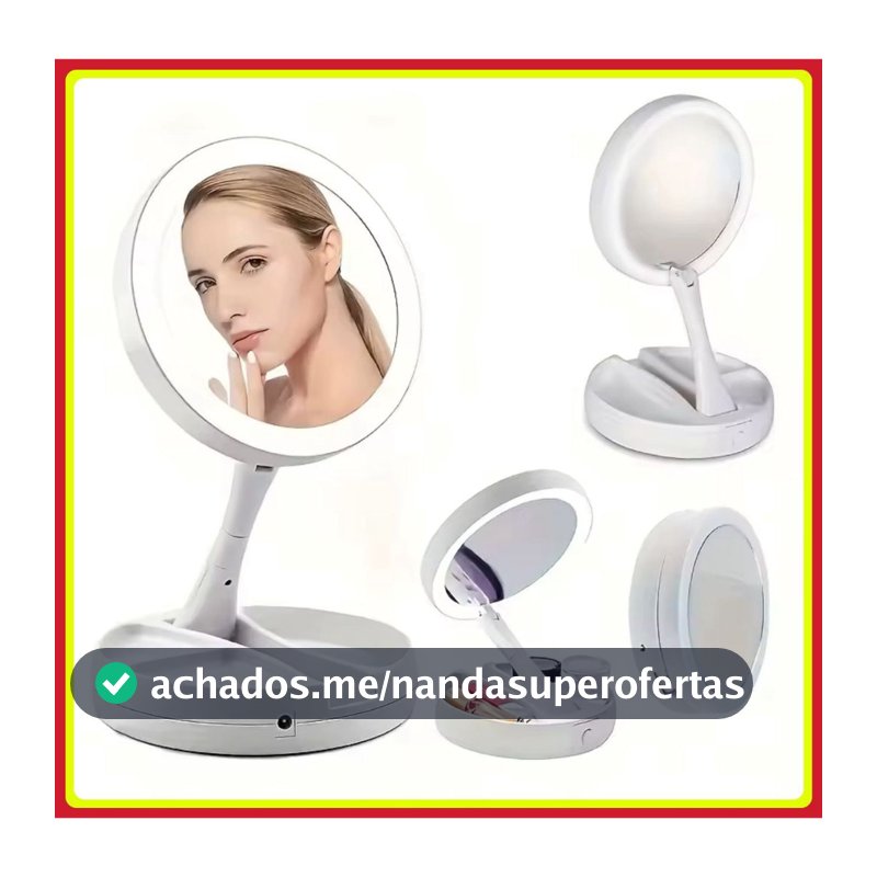 Espelho com Led De Mesa Com Aumento 10x Led luz Dobravel Para Maquiagem Pronta Entrega
