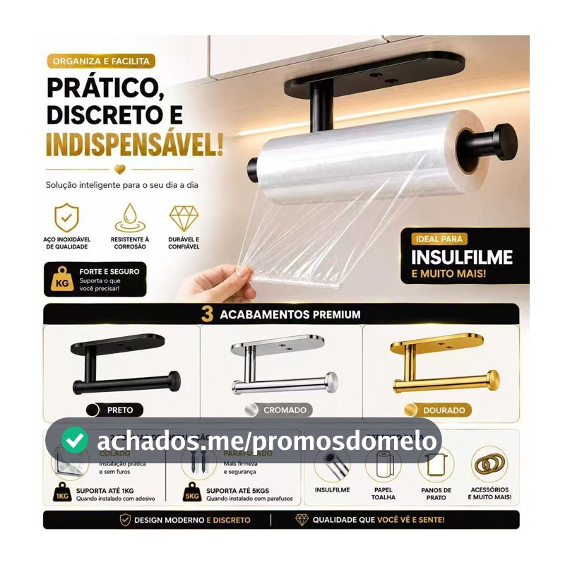 Suporte Organizador Para Cozinha Porta Papel Toalha Higiênico Filme Plástico Pano Elásticos Multiuso ES