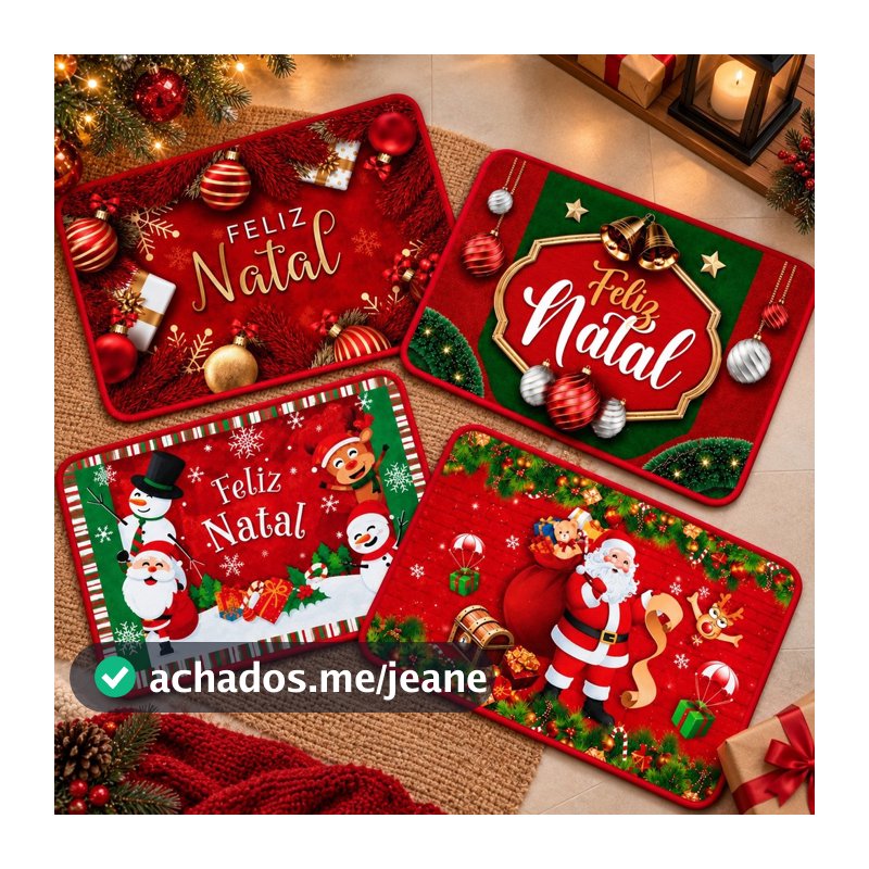 Tapete Natalino Decorativo 60x40cm Antiderrapante Feliz Natal 4 Estampas para Porta Entrada