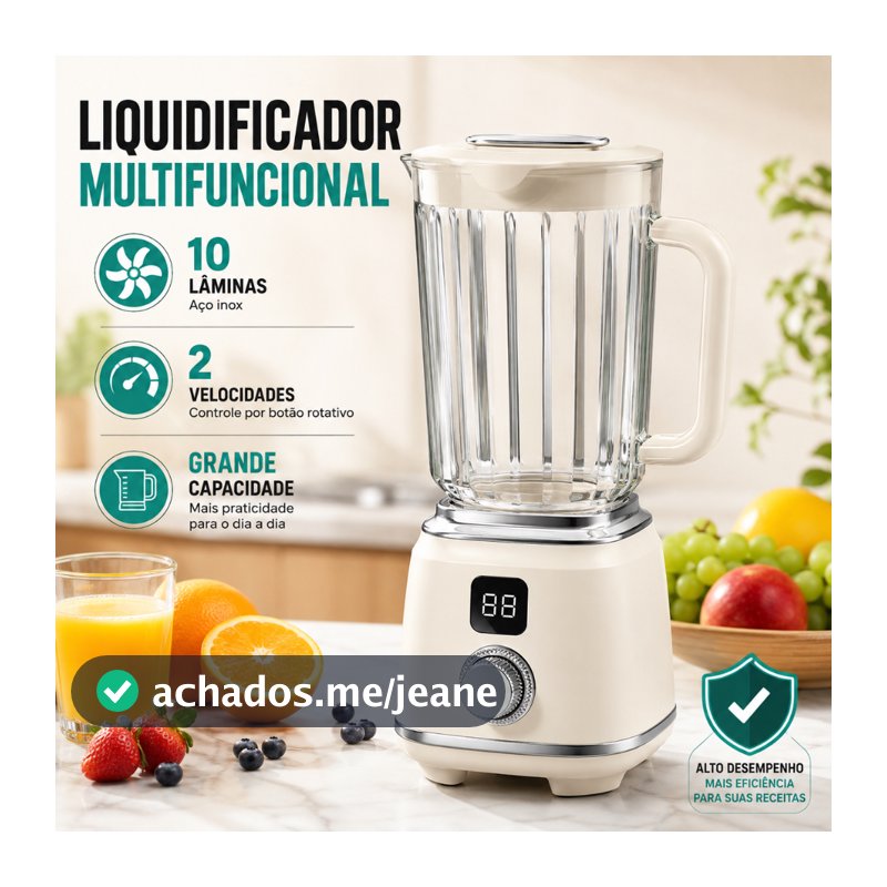 Liquidificador Elétrico Multifuncional 10 Lâminas 2 Velocidades com Jarra Grande para Sucos Vitaminas Frutas Cozinha
