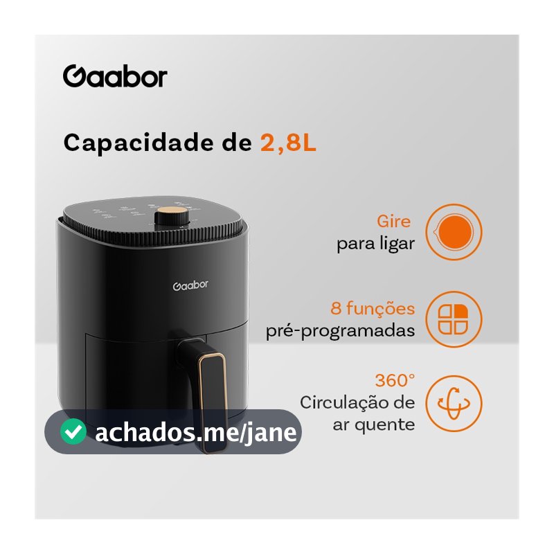 Gaabor Air Fryer 2,8L Ar Cozimento Uniforme Timer 200°C Múltiplas funções Antiaderente AF-35M02A