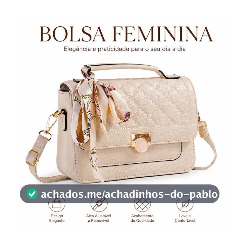 Bolsa Feminina Baú Transversal Média com Lenço Alça Tiracolo Estruturada e Espaçosa
