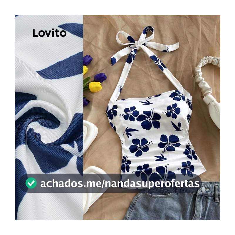 Lovito Férias Top Com Amarração Estampado Plissado Primavera/verão para Mulheres Bordado L172LD1798