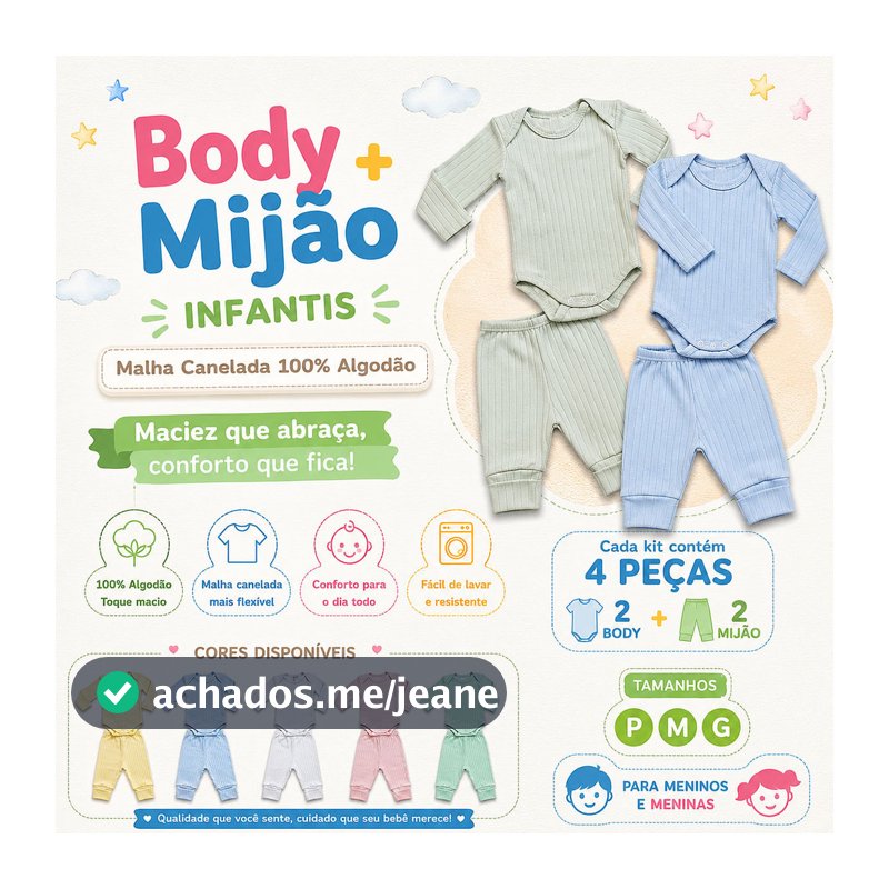 Kit 4 Peças Canelado 2 Conjuntos Body Manga longa e Mijão Barato Enxoval