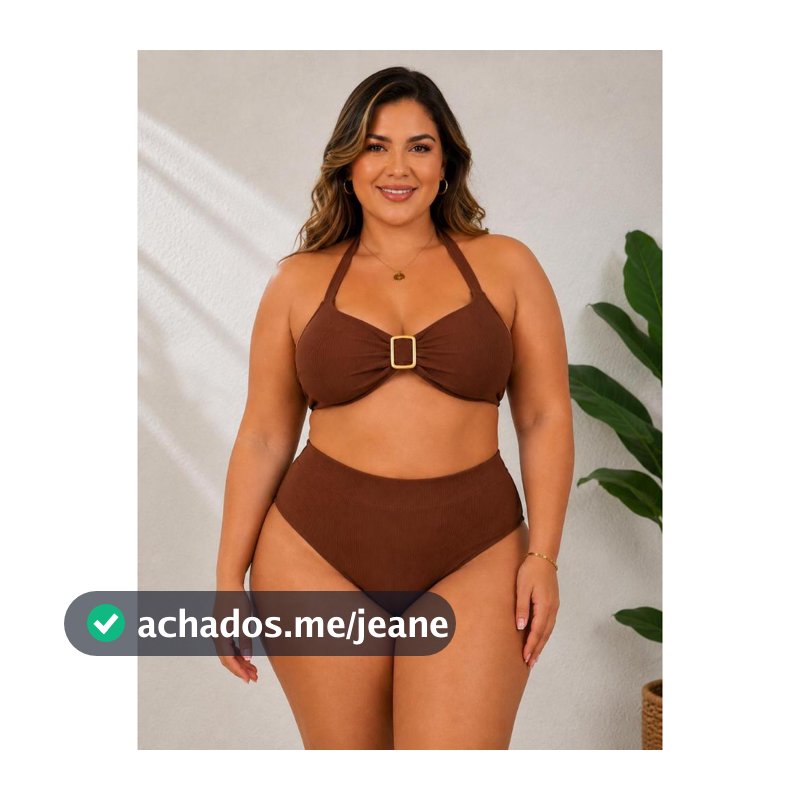 Biquíni Plus Size com Detalhe Dourado Simples elegante Casual Praia Simples Bloco de cores elegante Casual Praia