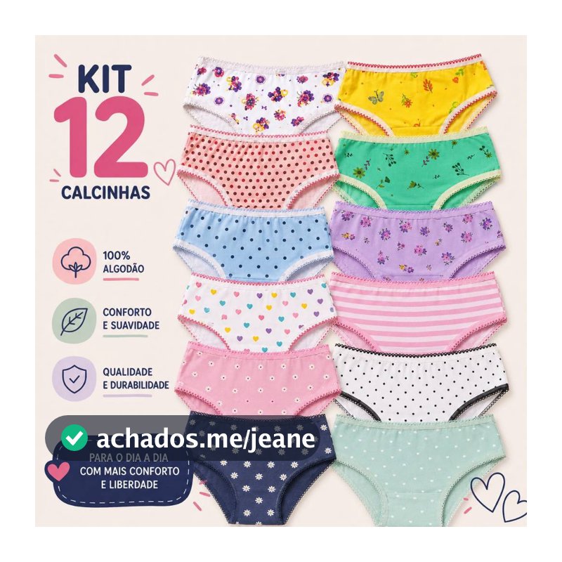 Kit 6 até 12 Calcinha Infantil com Forro algodão Estampada De 2 a 10 Anos Conforto meninas criança