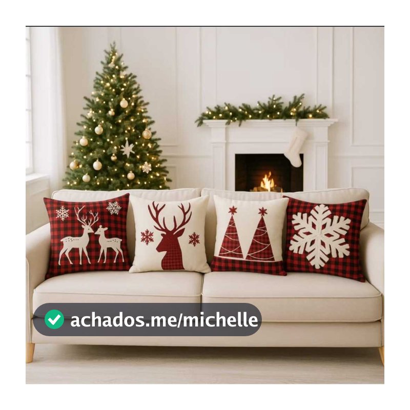 Kit 4 Capas de Almofadas Decorativas 45x45cm Feliz Natal Sala Quarto e Decoração