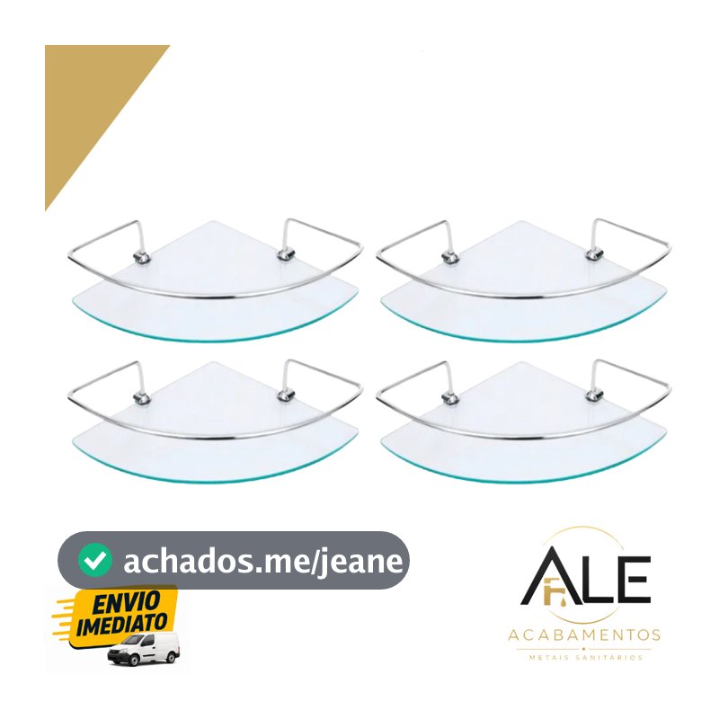 Kit 4 Porta Shampoo  de canto Suporte Prateleira Vidro Incolor não enferruja - Banheiro Organizado