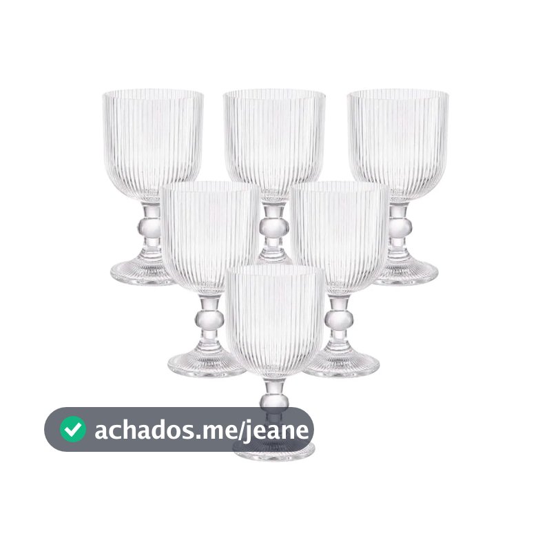 Conj. 6 Taças de Vidro Canelado Verza Transp. 360ml - Casart