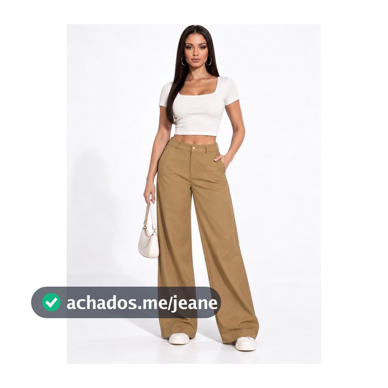 Calça Feminina Pantalona de Cintura Alta e Perna Larga