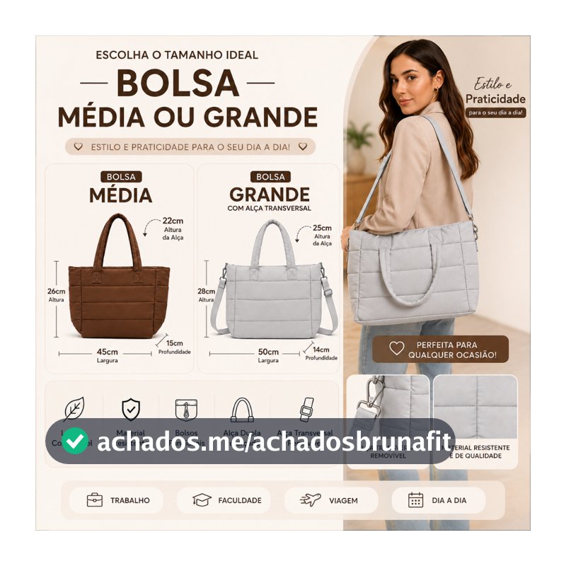 Bolsa Feminina de Ombro Média Universidade Lazer Casual Viagem Linda