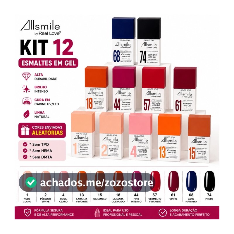 Kit 12 Esmaltes em Gel Allsmile Real Love Cores Sortidas 10 ml