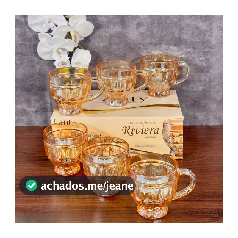 Jogo de Xicaras 6 Unidades Riviera Vidro Ambar Fruta Rainbow Cristal Brilhante Luxuoso Rose 200ML