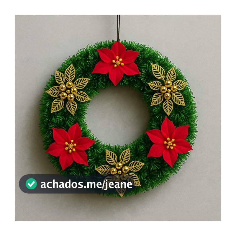 Guirlanda Natalina Decoração de Natal Estruturada 40CM com flores vermelhas