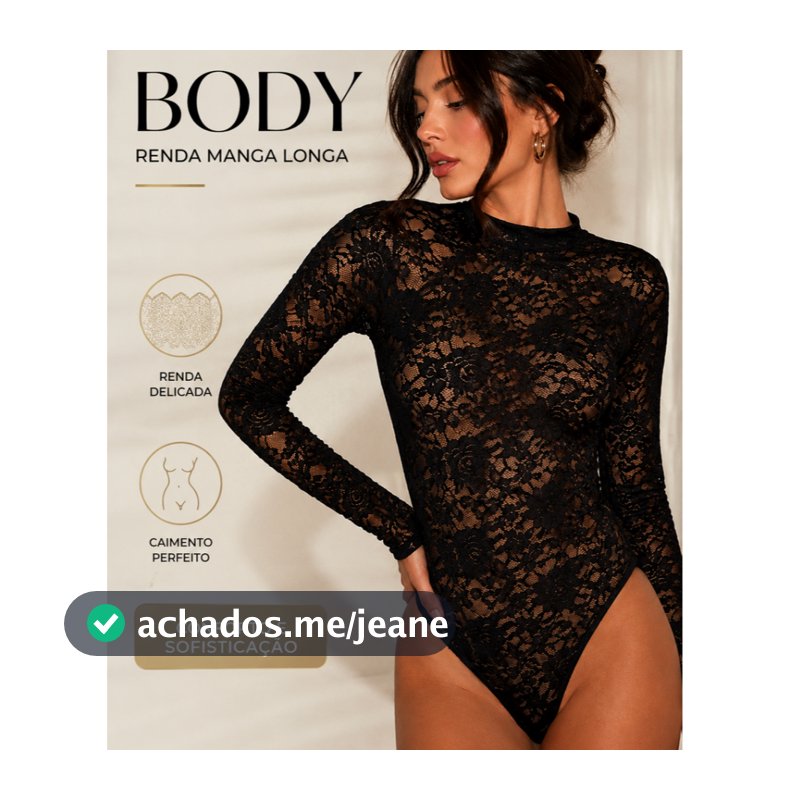 Body Feminino Sexy Renda Manga Longa Transparente Bori Elegante Sensual Bore Lingerie Bory