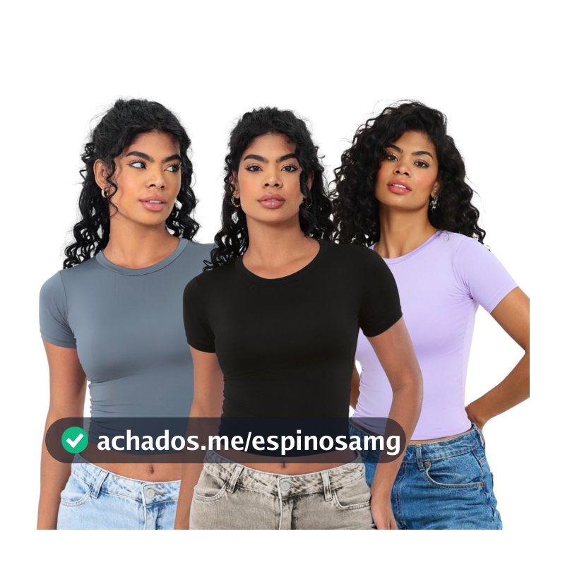 KIT 03 - Baby Tee Feminina - Blusa Slim Fit Manga Curta - Blusa Compressão