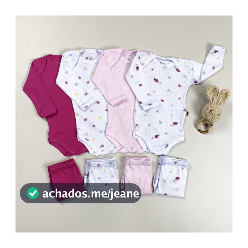Kit Conjunto Canelado Bebê Menina Enxoval 8 Peças Body Manga Longa e Calça Algodão Antialérgico