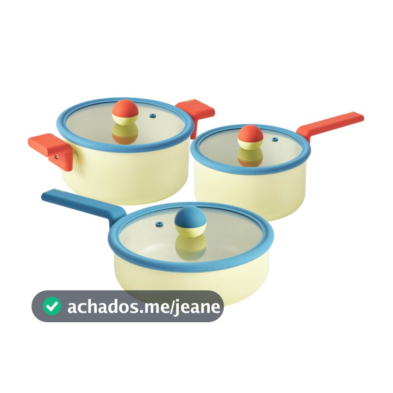 Conjunto de Panelas Indução com Revestimento Cerâmico - Danish - Neoflam - Cor Amarelo - 3 Peças