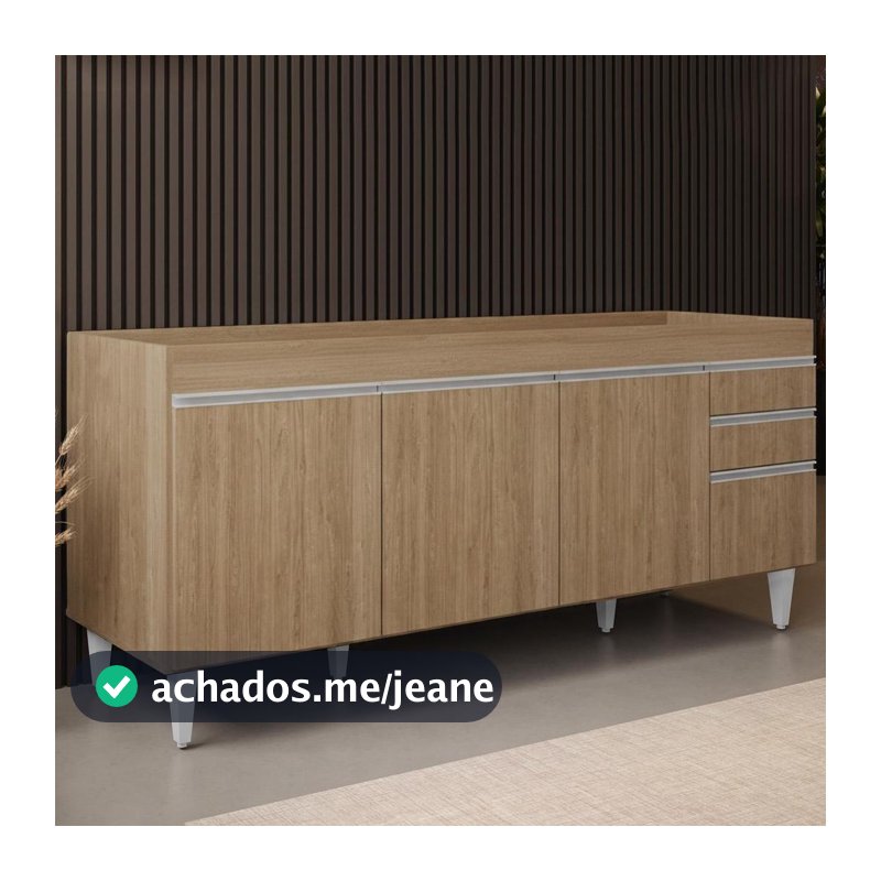 Balcão de Cozinha para Pia 180cm sem Tampo Dallas Castanho   - Lumil