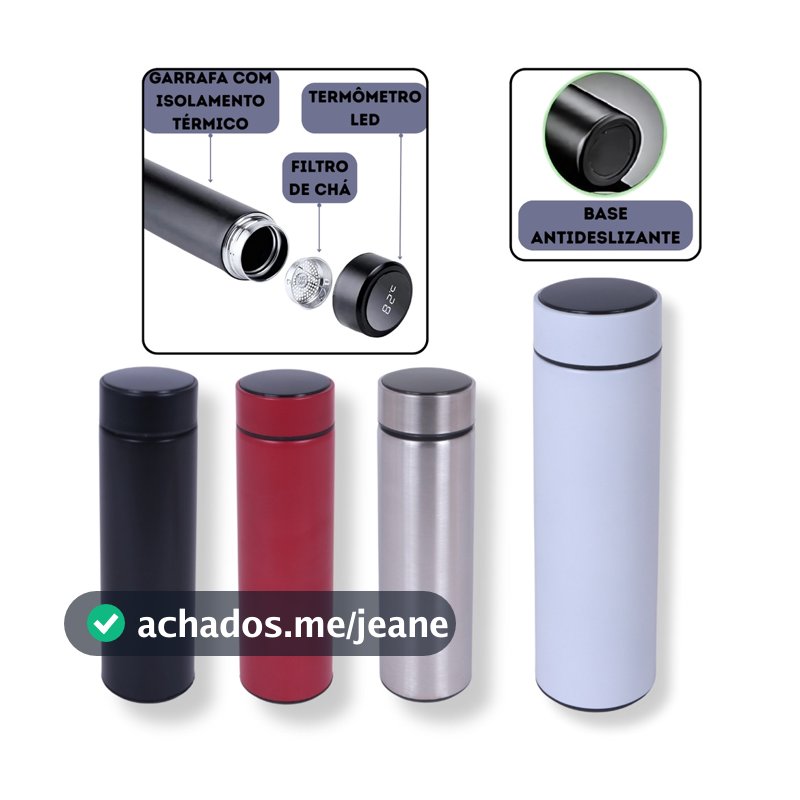 Garrafa Térmica Com Termômetro Led 500ml Inox Café e Água Quente