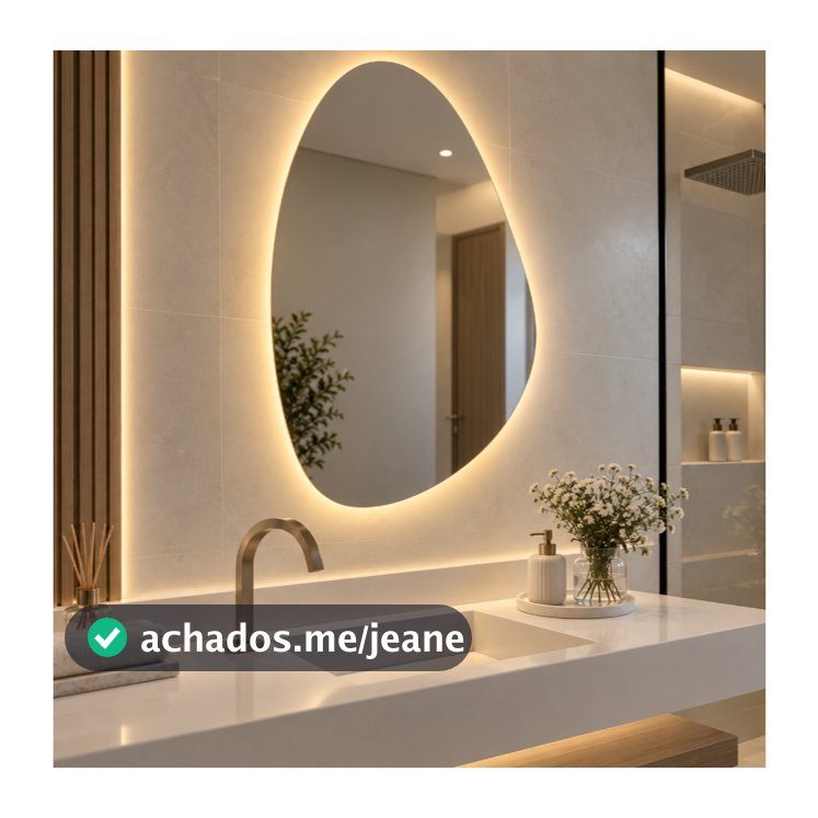 Espelho Orgânico Lapidado com Iluminação LED para Quarto Banheiro e Penteadeira