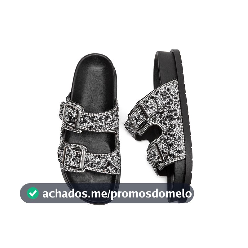 Sandália Birken Papete feminina Fivela ajustável de strass de luxo design MEIJILE