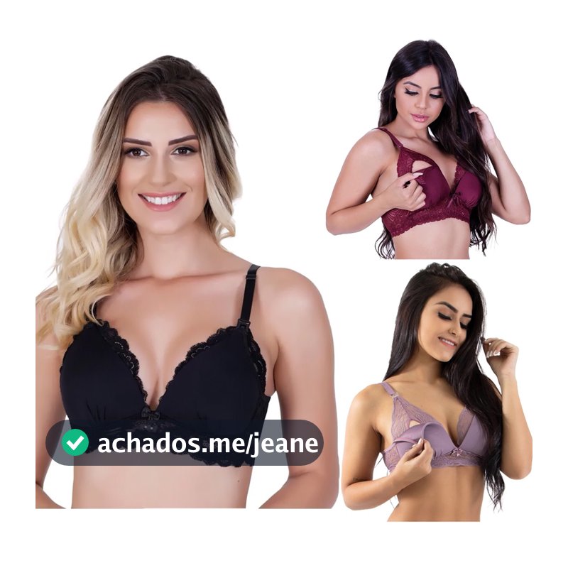 Kit 3 Sutiã de Amamentação Com Bojo Reforçado em Renda Maternidade Pós Parto