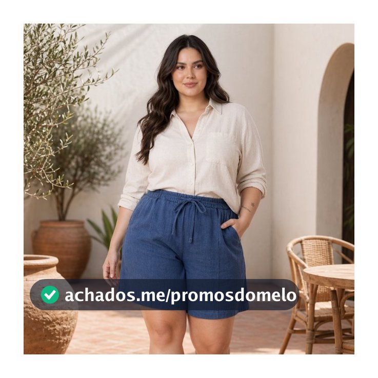 Short Feminino Plus Size Linho Bermuda Cintura Alta GG G1 G2 G3 Com Bolsos Casual Conforto Verão