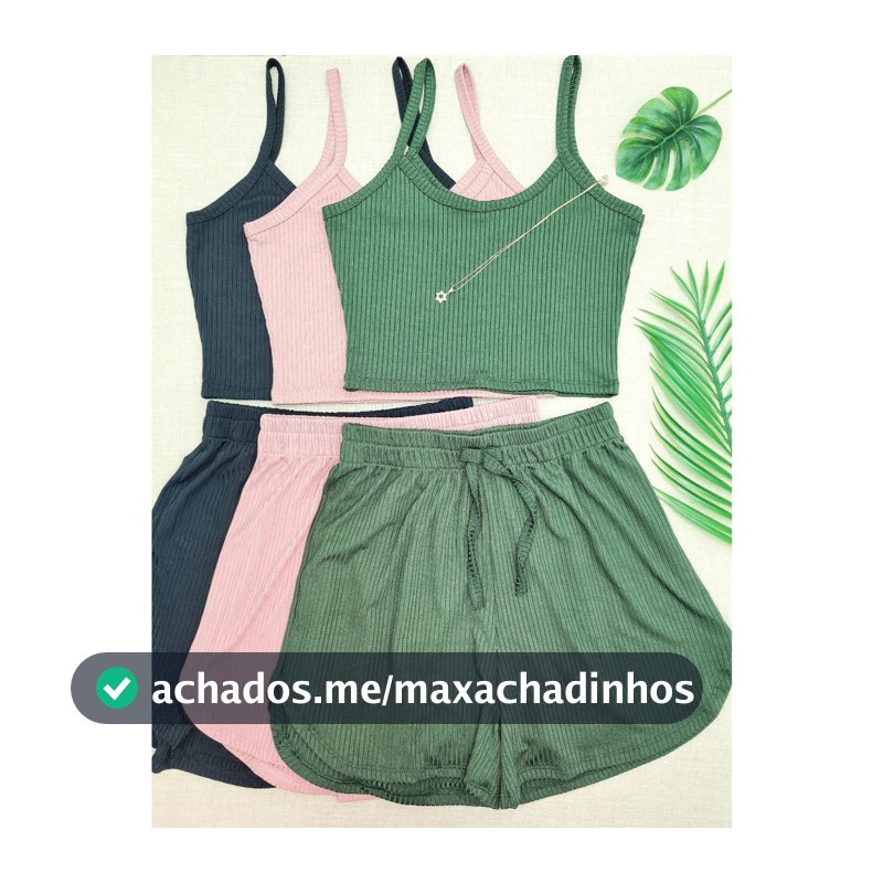 KIT3 Conjuntos Top De Alcinha básico Regata+Short Curto Malha Canelada Várias Cores