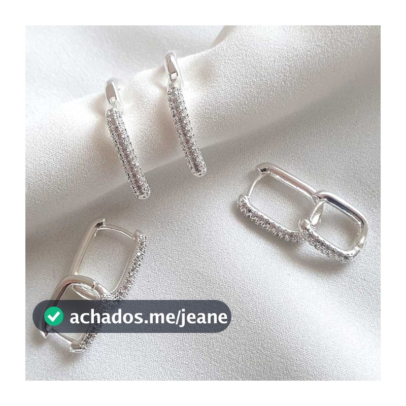 Trio de Brincos Argola Quadrada Cravejada de Prata 925