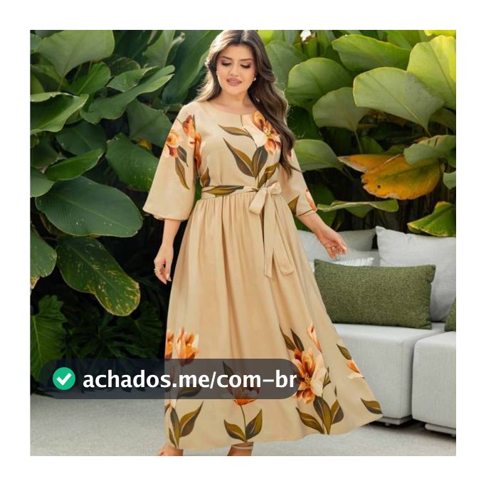 Vestido Midi Feminino Floral com Manga Curta e Bolsos | Moda Evangélica Elegante e Sofisticada para Verão