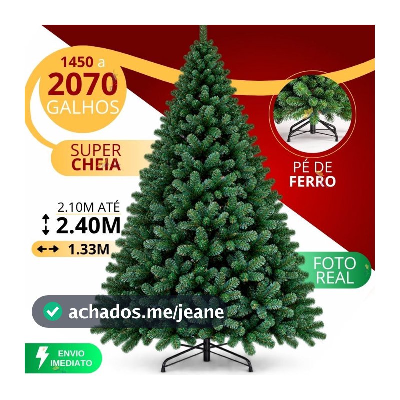 Arvore de Natal 2 Metros 40cm 2070 Galhos até 210cm 1800 Exclusiva Super Cheia Grande Luxo Decoração de Natal 2026