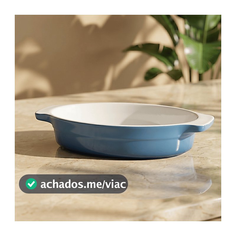 Travessa Assadeira em Cerâmica Oval Azul Dêgrade 28x18x5,5cm Forno Jantar Servir Mesa Posta Lasanha