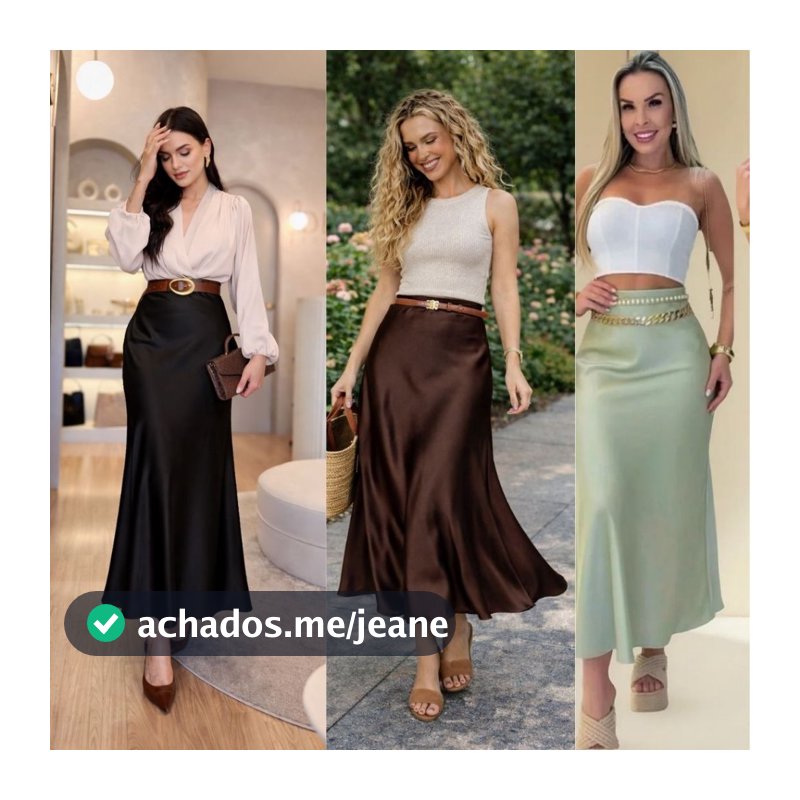 Saia Cetim Amanda Acetinada Cintura Alta com ziper Moda Premium 2026 Modelagem Formato A