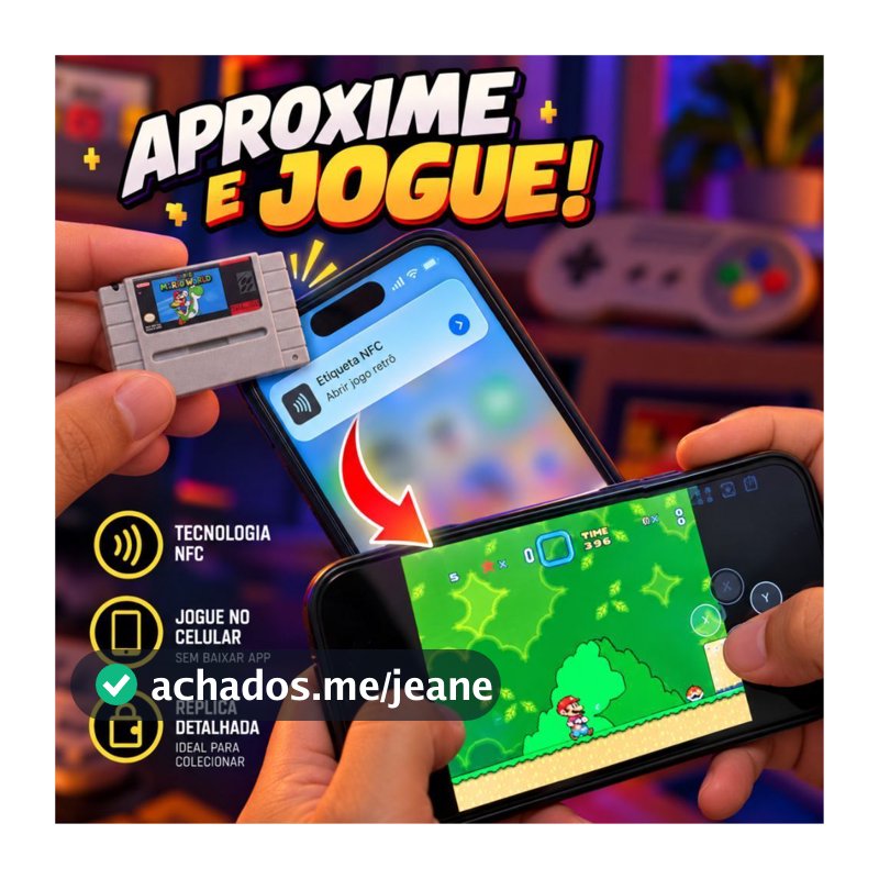 Chaveiro Mini Cartucho Fita Super Nintendo NFC - Aproxime o celular e jogue - Chaveiro Réplica SNES