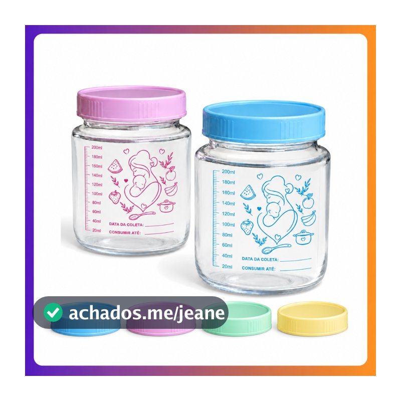 Kit 6/12 Potes De Vidro Graduação 200ml Tampas Plasticas BPA Free Armazenamento de Leite Materno