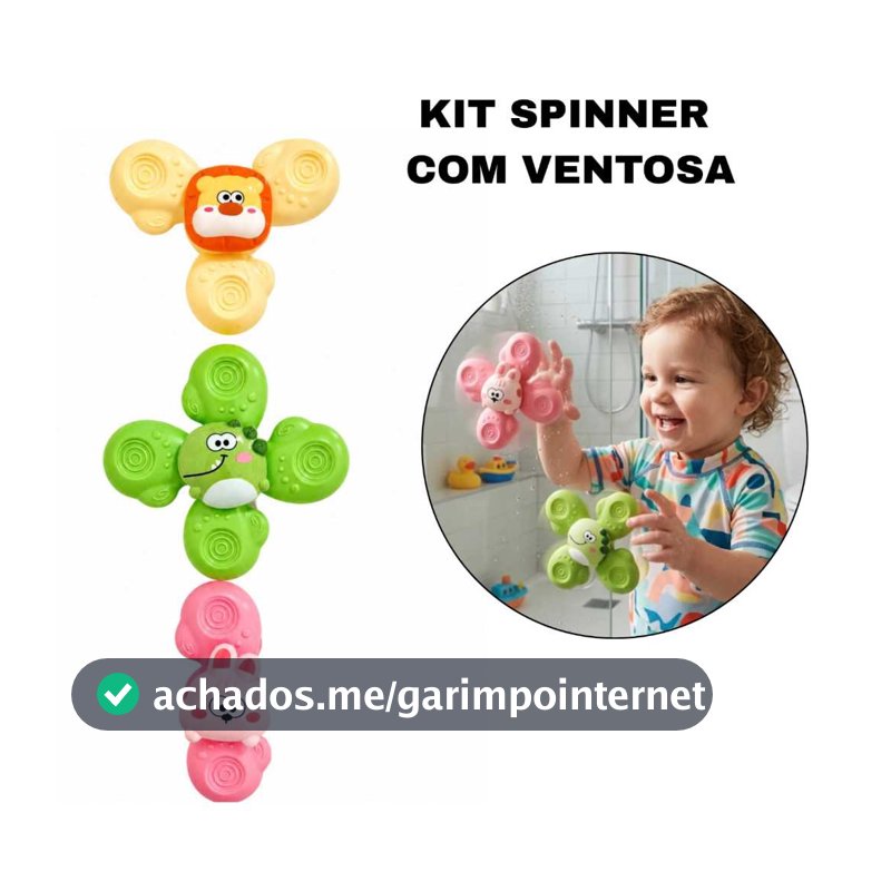 Kit Spinner com Ventosa Brinquedo Giratorio Para Carro Passeios Banho Divertido