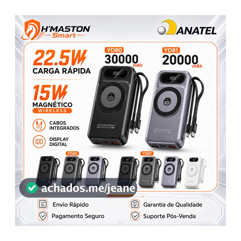 HMASTON YD80 Power Bank 20000 Mah Turbo Carregador Portátil Para Celular Carregador De Celular Portátil Power Bank Turbo