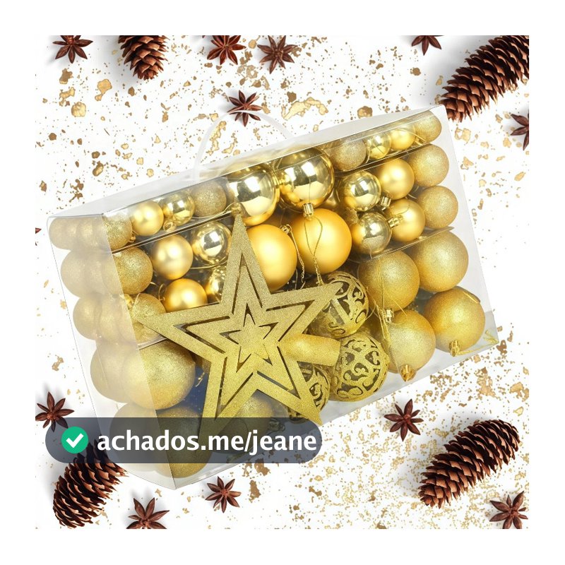 Kit 100 Bolas de Natal Dourada e Vermelha + Estrela de Árvore Decoração Natalina Luxo
