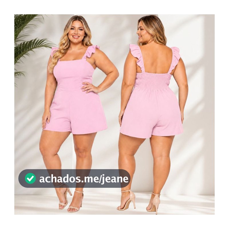 Macaquinho Short Plus Size Curto Feminino Moda Maior Casual veste do 48 ao 54. Elegante Alça Babado Lastex nas Costas.