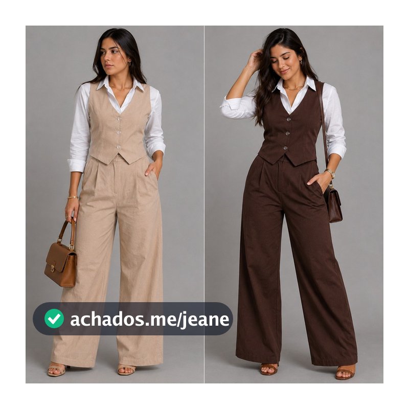 Conjunto Feminino Alfaiataria Blusa Colete Calça Pantalona Social P'M'G'GG Elegante com Botão Moda Mulher Outono Inverno