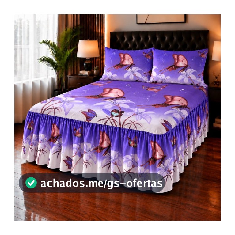Kit Colcha Super King 3D 3,00m x 3,00m com Babado Luxo Premium Toque de Algodão Aveludado