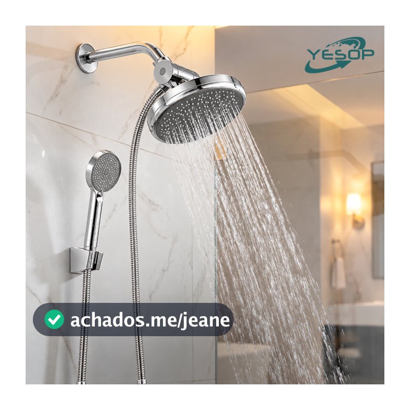 YESOP Kit Chuveiro Ducha Redondo De Parede Alta Pressão De Mão 3 Modos ABS Cromado Premium