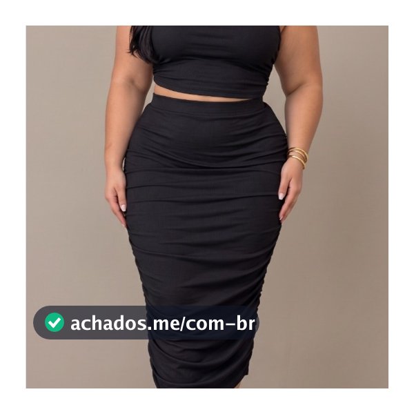 Conjunto Feminino Plus Size Saia Longa Festa Cropped Top Saia Midi Franzida Festa