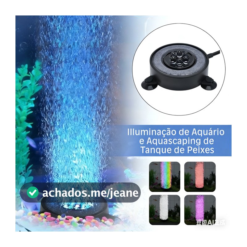 Luz com Bolhas para Aquário, Placa de Pedra Decorativa LED, Com Cores Ajustáveis e Oxigenação