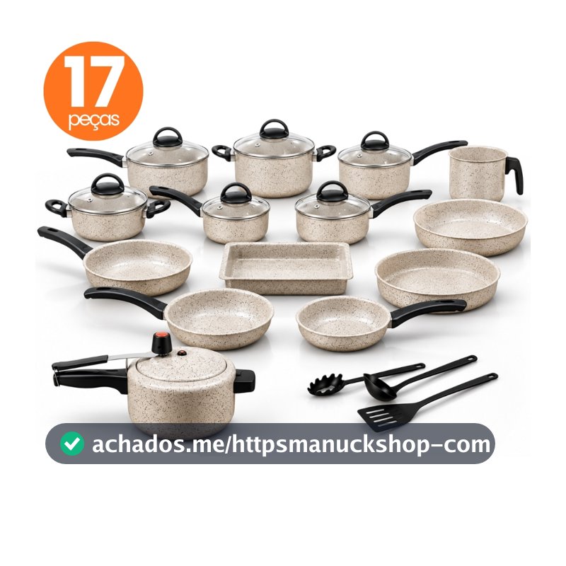 Jogo De Panelas Antiaderente 17 Peças Com Panela De Pressão 3L Conjunto Kit Teflon Tampa de Vidro Panela Cozinha