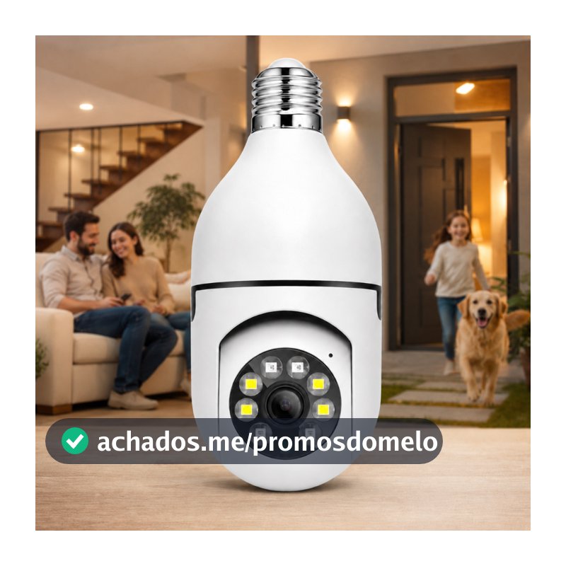 Câmera Lampada Giratória 360º Monitoramento em tempo real design discreto e moderno Conexão WiFi