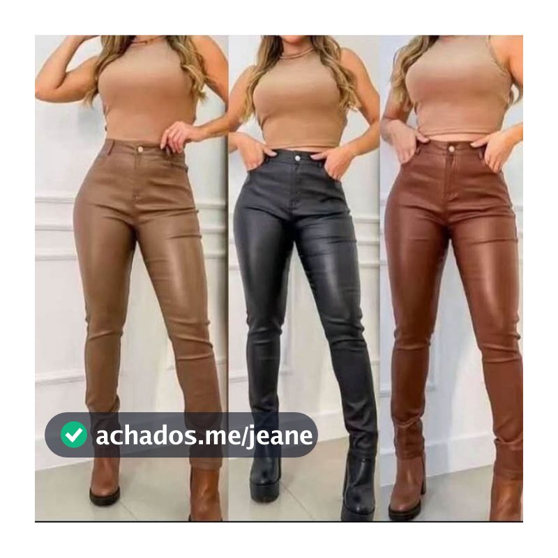reposição calça resinada com botão super elástico tecido parecido couro
