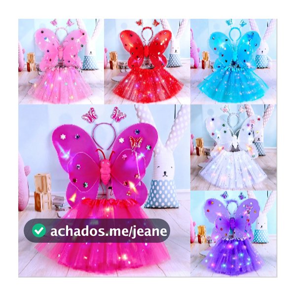 Kit Fada  Saia + Tiara + Asa + Varinha  com Led  Pisca Fantasia Festa/ Carnaval - TAMANHO UNICO INFANTIL