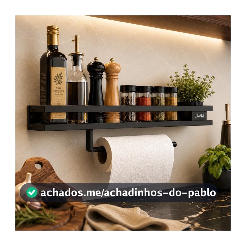 Prateleira De Utensílios Para Cozinha Temperos 50cm Preto Fosco
